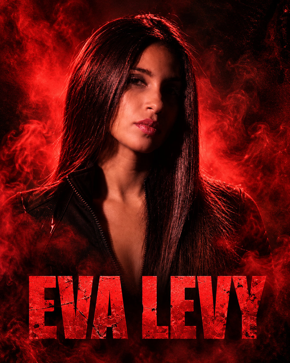 Eva Levy, portada en rojo intenso con sombras negras