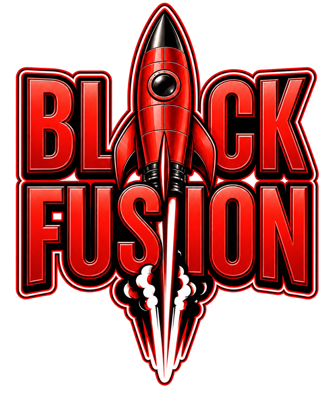 Logo Black Fusion con cohete rojo